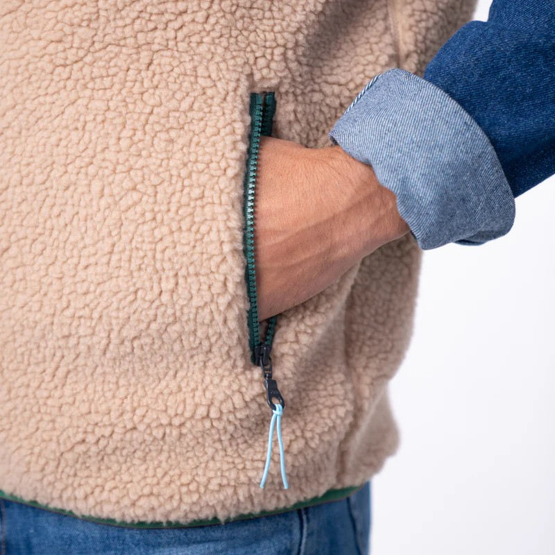 Veste sherpa zippée sans manches - Naturel et bordeaux