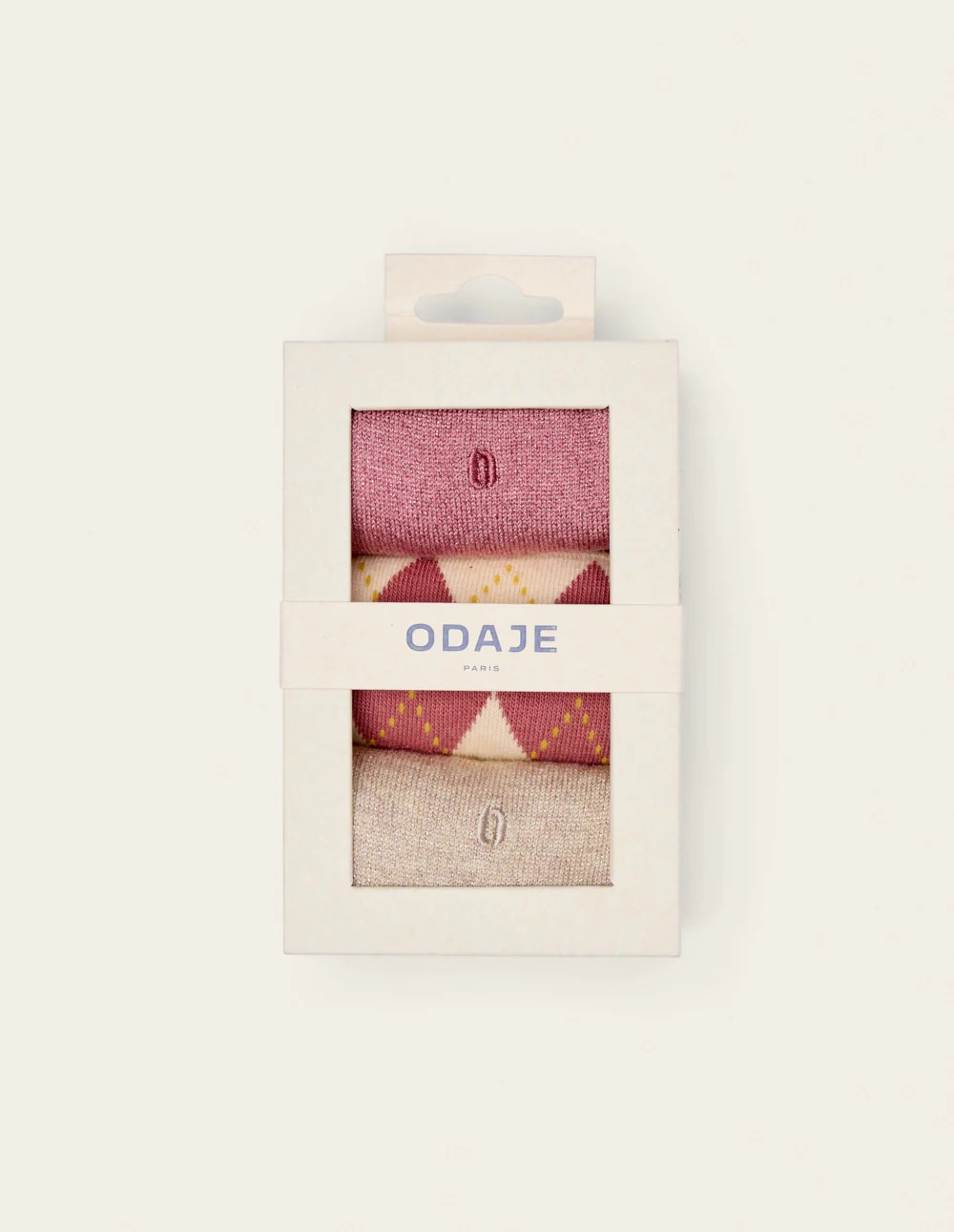 Pack de 3 Chaussettes - Fantaisie losanges et paillettes beige rose