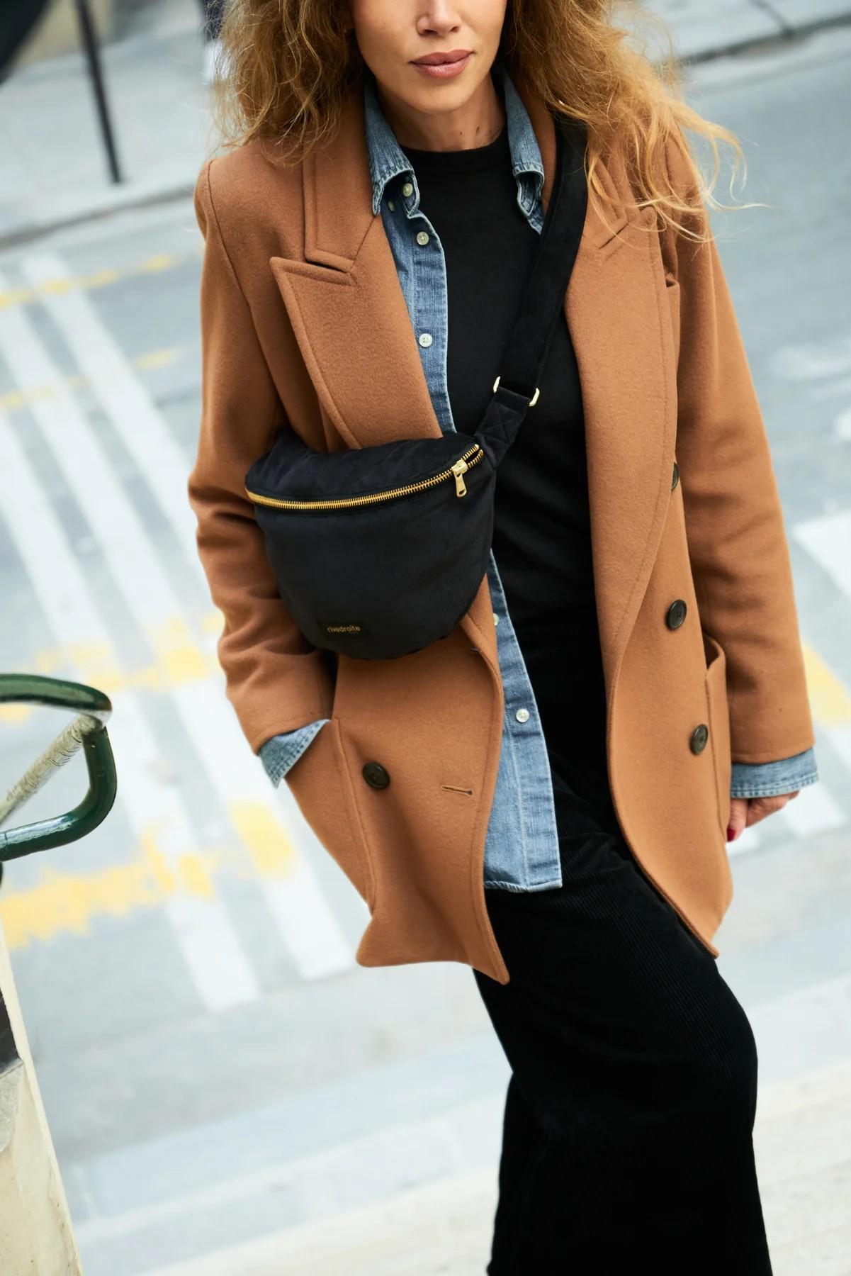 Custine - le sac banane - Velours côtelé upcyclé Noir