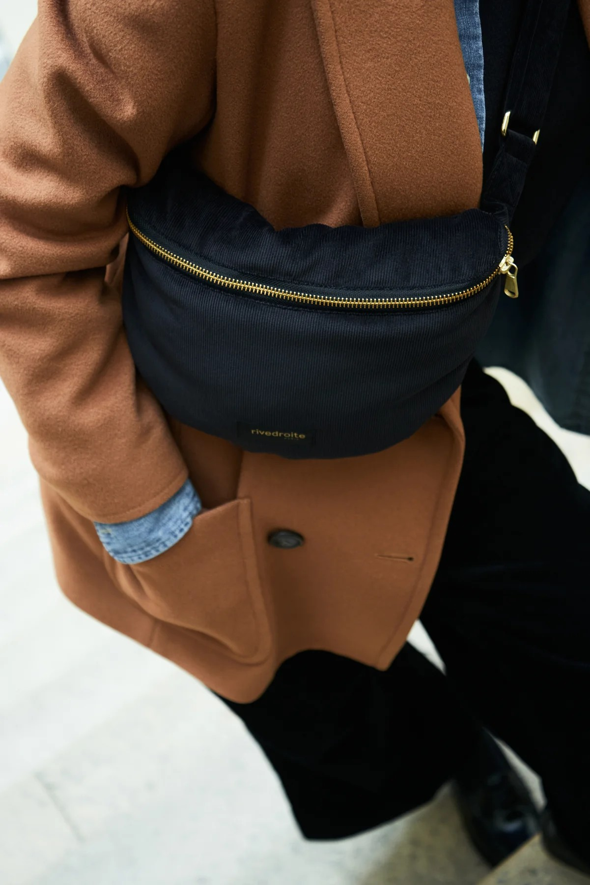 Custine - le sac banane - Velours côtelé upcyclé Noir