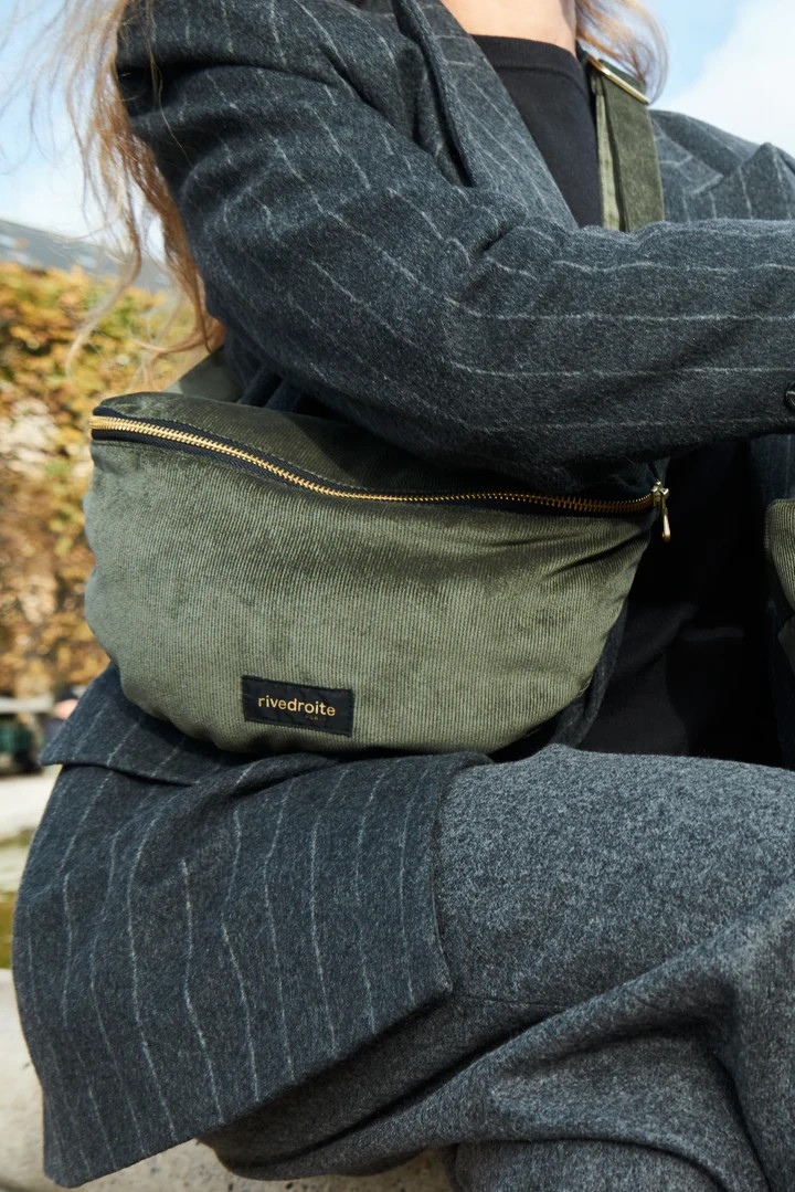 Custine - le sac banane - Velours côtelé upcyclé Kaki