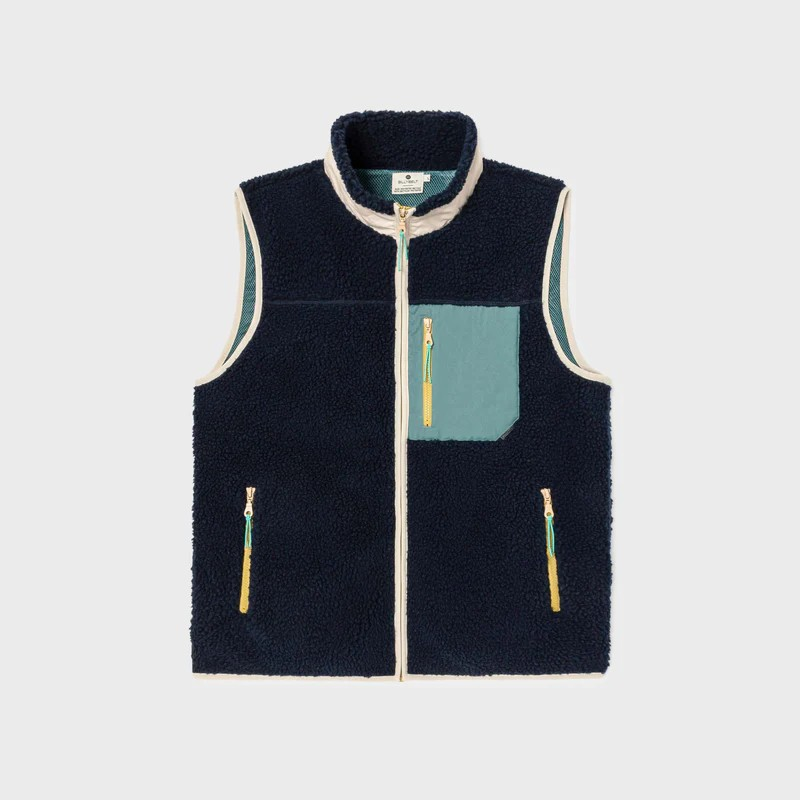 Veste sherpa zippée sans manches - Marine et vert