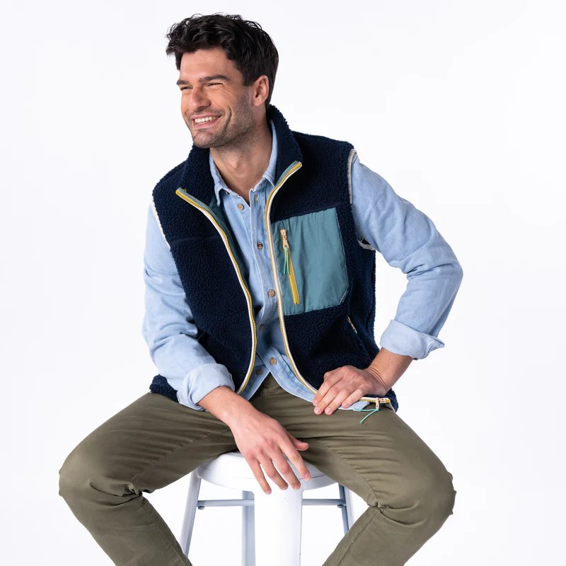 Veste sherpa zippée sans manches - Marine et vert