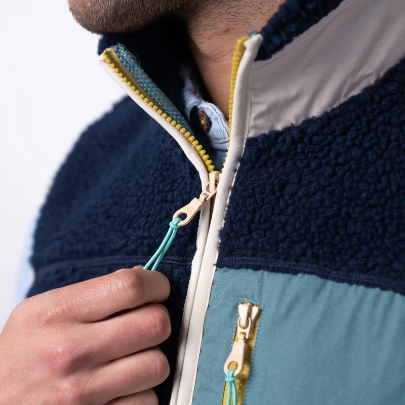 Veste sherpa zippée sans manches - Marine et vert