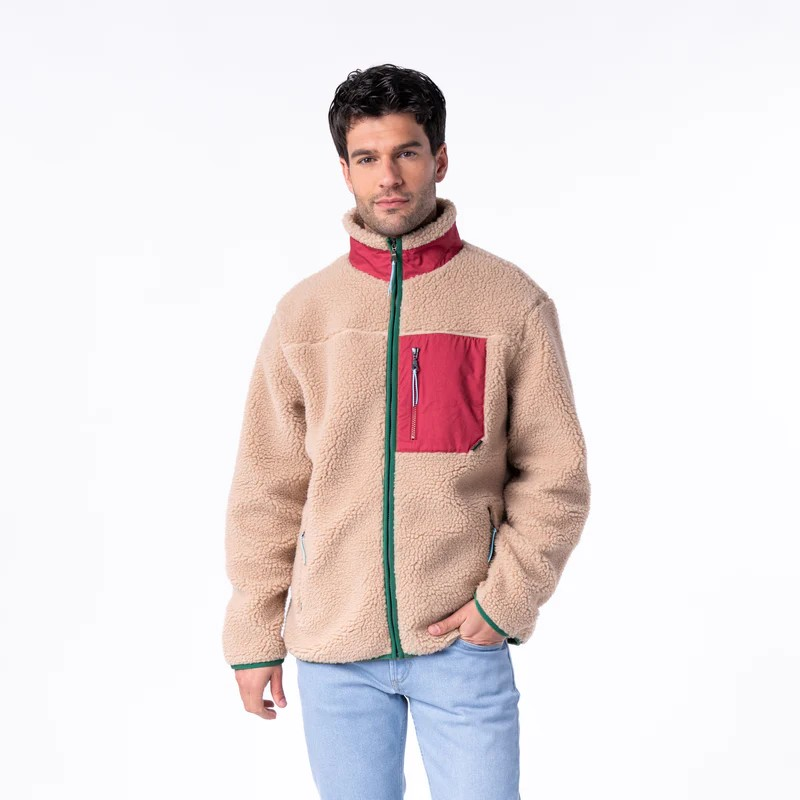 Veste sherpa mixte zippée - Naturel et bordeaux