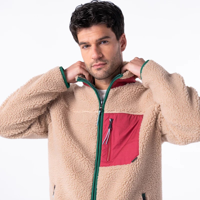 Veste sherpa mixte zippée - Naturel et bordeaux