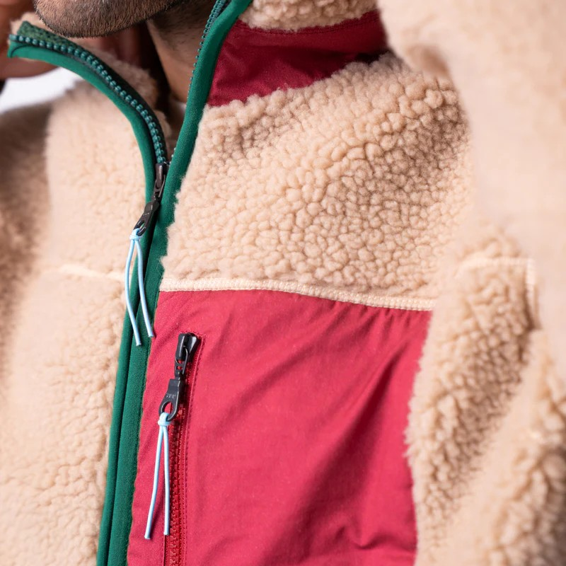 Veste sherpa mixte zippée - Naturel et bordeaux