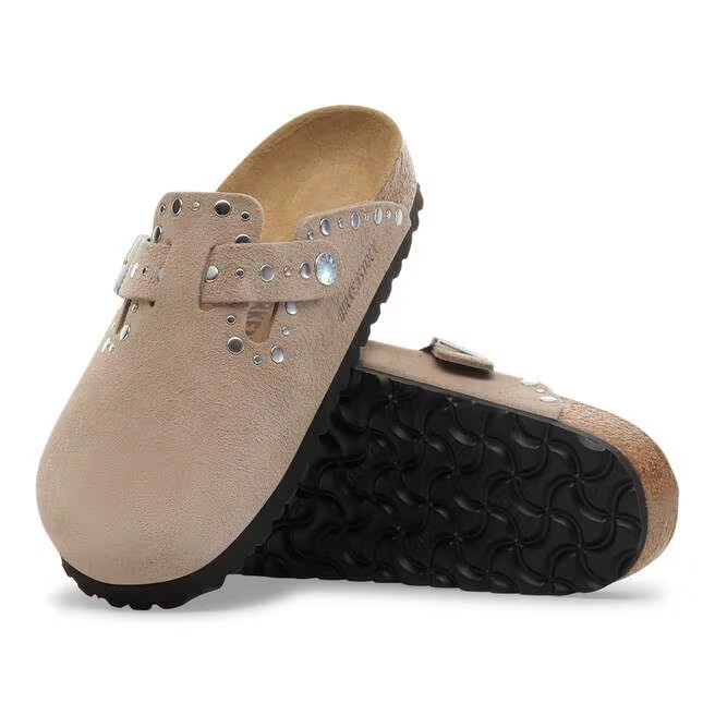 Boston Rivet - Lit de pied souple - Suede Taupe - Etroite