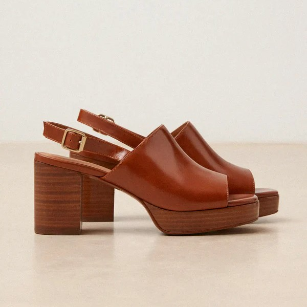 Plateformes n°446 - Cuir - Cognac