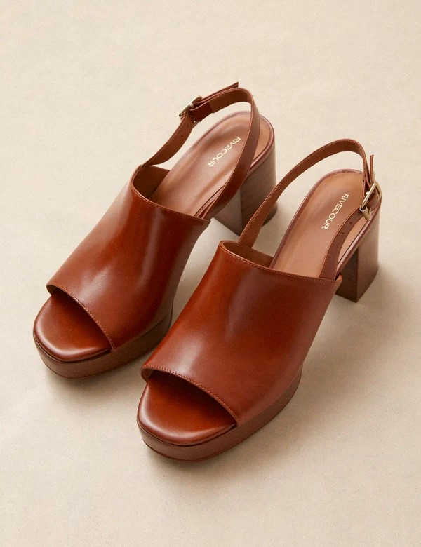 Plateformes n°446 - Cuir - Cognac