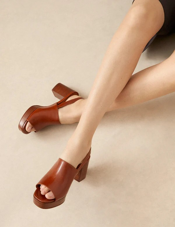 Plateformes n°446 - Cuir - Cognac
