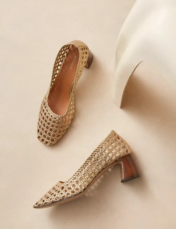 Escarpins n°528 - Cuir craquelé - Doré