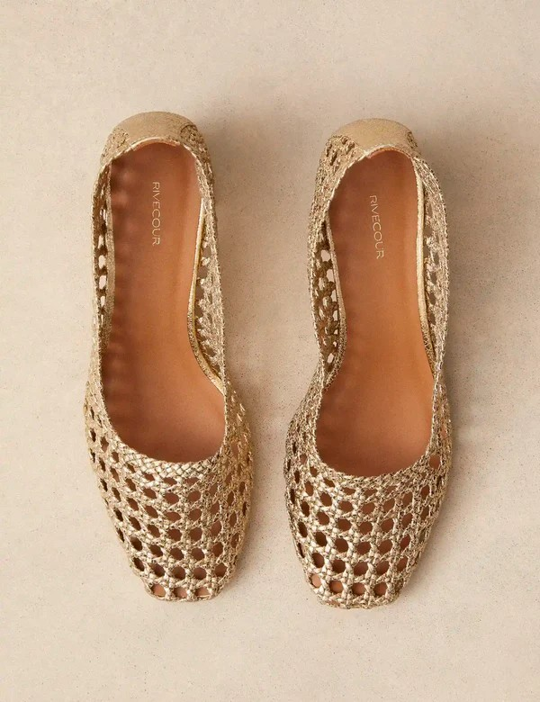 Escarpins n°528 - Cuir craquelé - Doré