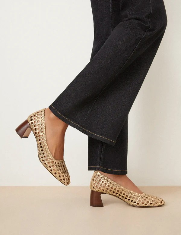 Escarpins n°528 - Cuir craquelé - Doré
