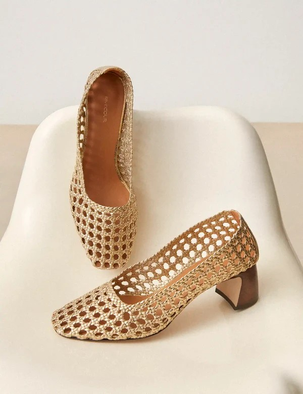 Escarpins n°528 - Cuir craquelé - Doré
