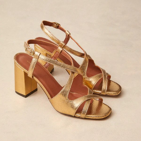 Sandales n°953 - Cuir craquelé - Doré