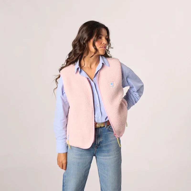 Veste sherpa femme zippée sans manches - Rose pâle