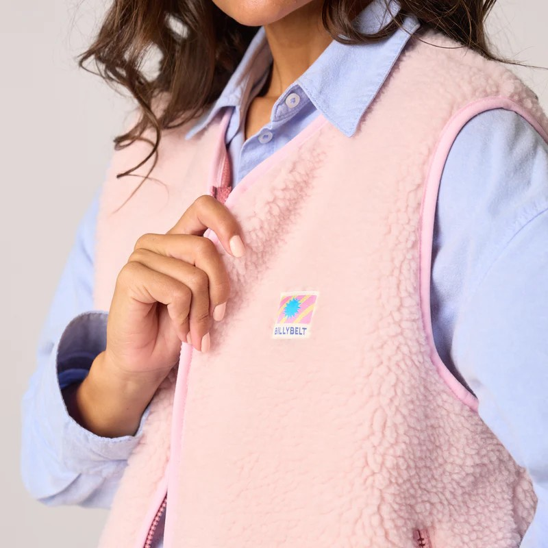 Veste sherpa femme zippée sans manches - Rose pâle