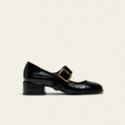 Amari - Cuir plissé verni noir