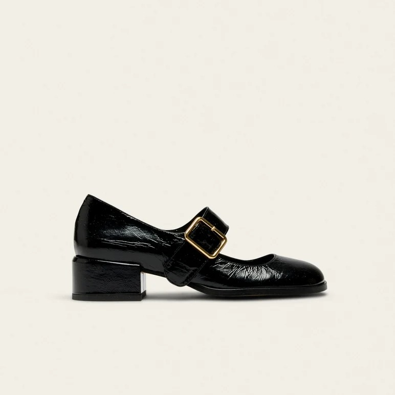 Amari - Cuir plissé verni noir