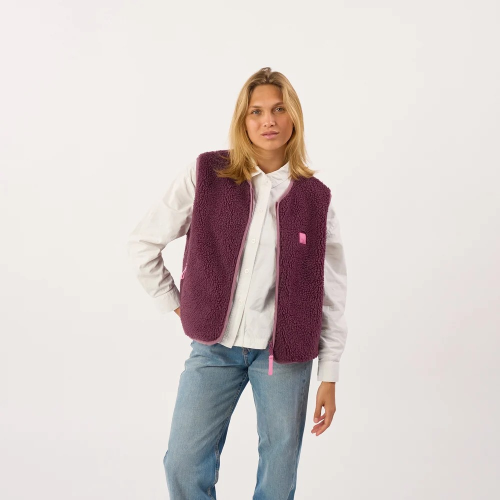 Veste sherpa femme zippée sans manches - Prune