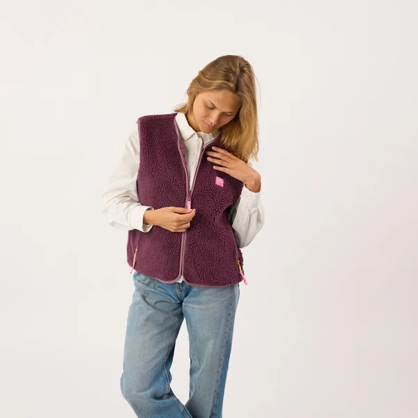 Veste sherpa femme zippée sans manches - Prune