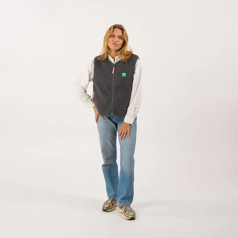 Veste sherpa femme zippée sans manches - Anthracite