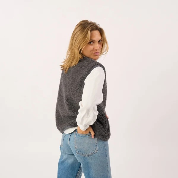 Veste sherpa femme zippée sans manches - Anthracite
