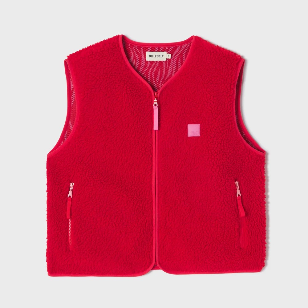 Veste sherpa femme zippée sans manches - Rouge