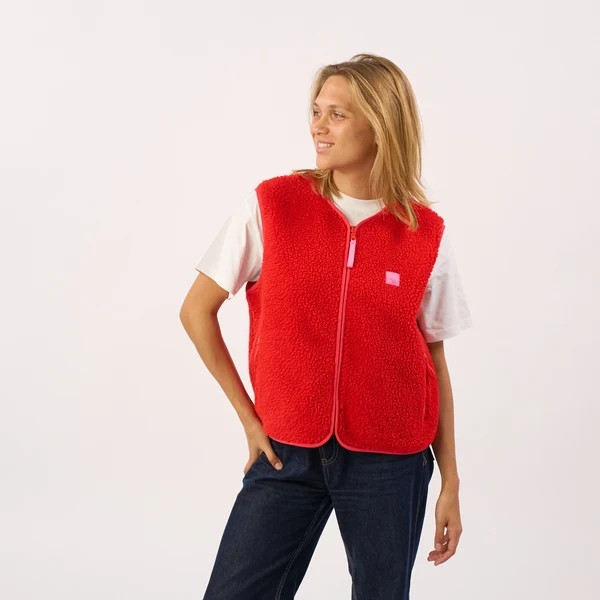 Veste sherpa femme zippée sans manches - Rouge