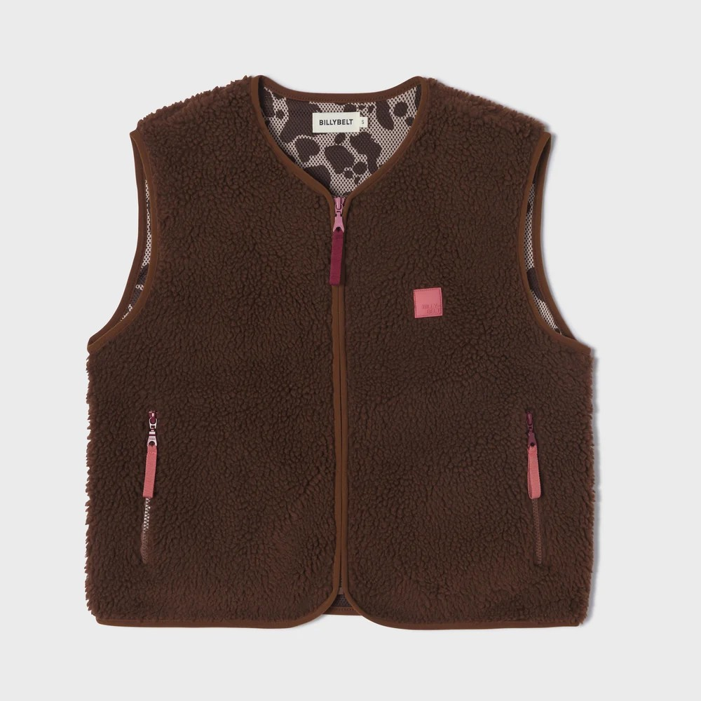 Veste sherpa femme zippée sans manches - Marron