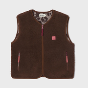 Veste sherpa femme zippée sans manches - Marron