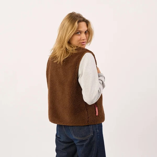 Veste sherpa femme zippée sans manches - Marron