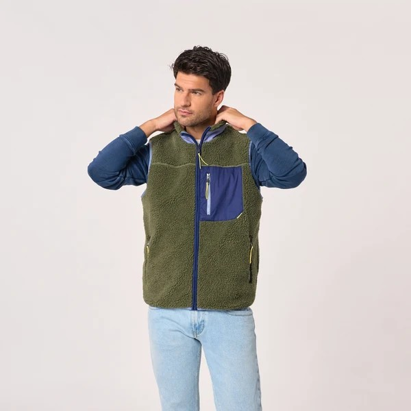 Veste sherpa mixte zippée sans manches - Kaki et Marine