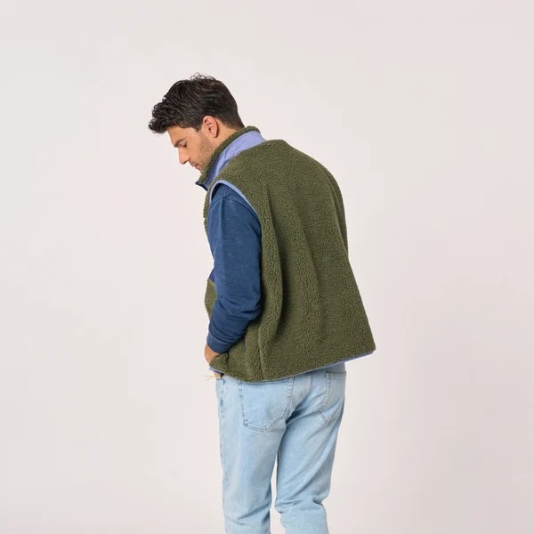 Veste sherpa mixte zippée sans manches - Kaki et Marine