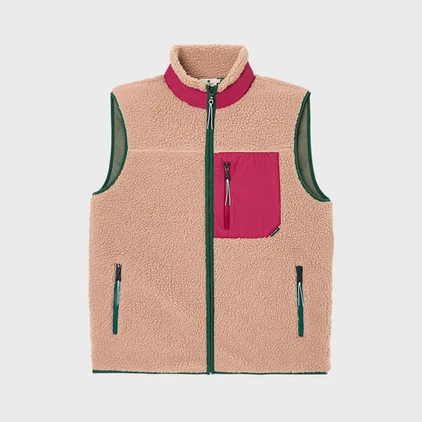 Veste sherpa mixte zippée sans manches - Naturel et bordeaux