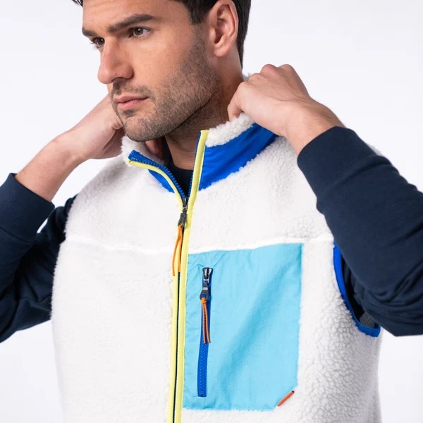 Veste sherpa mixte zippée sans manches - Ivoire et Bleu
