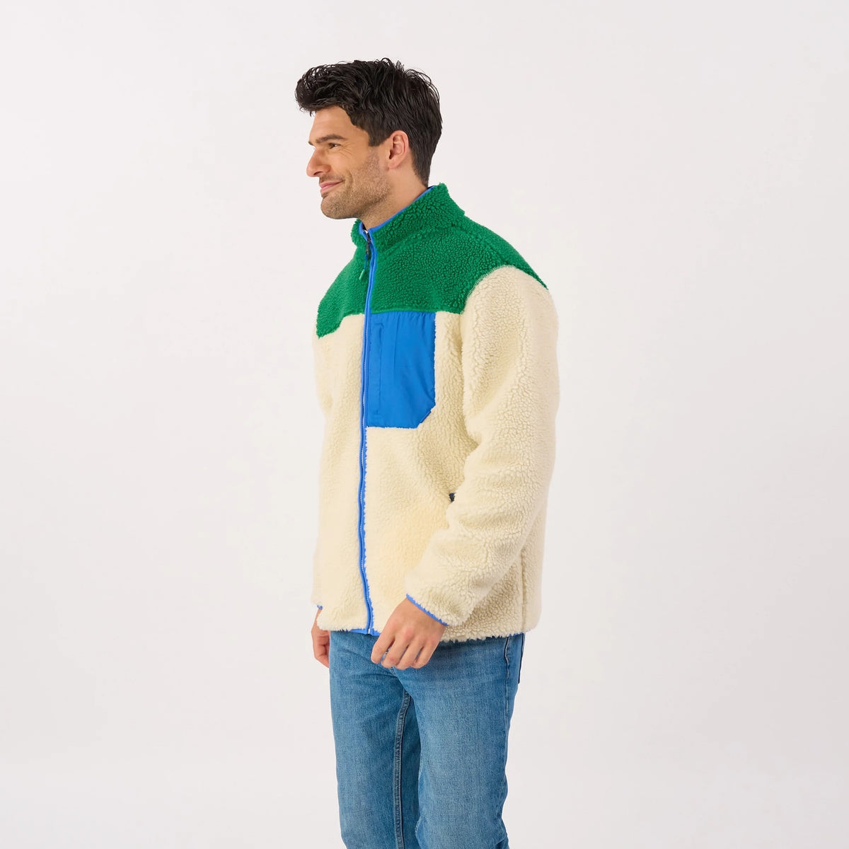BILLYBELT Veste sherpa mixte zippée - Ivoire et vert - 2