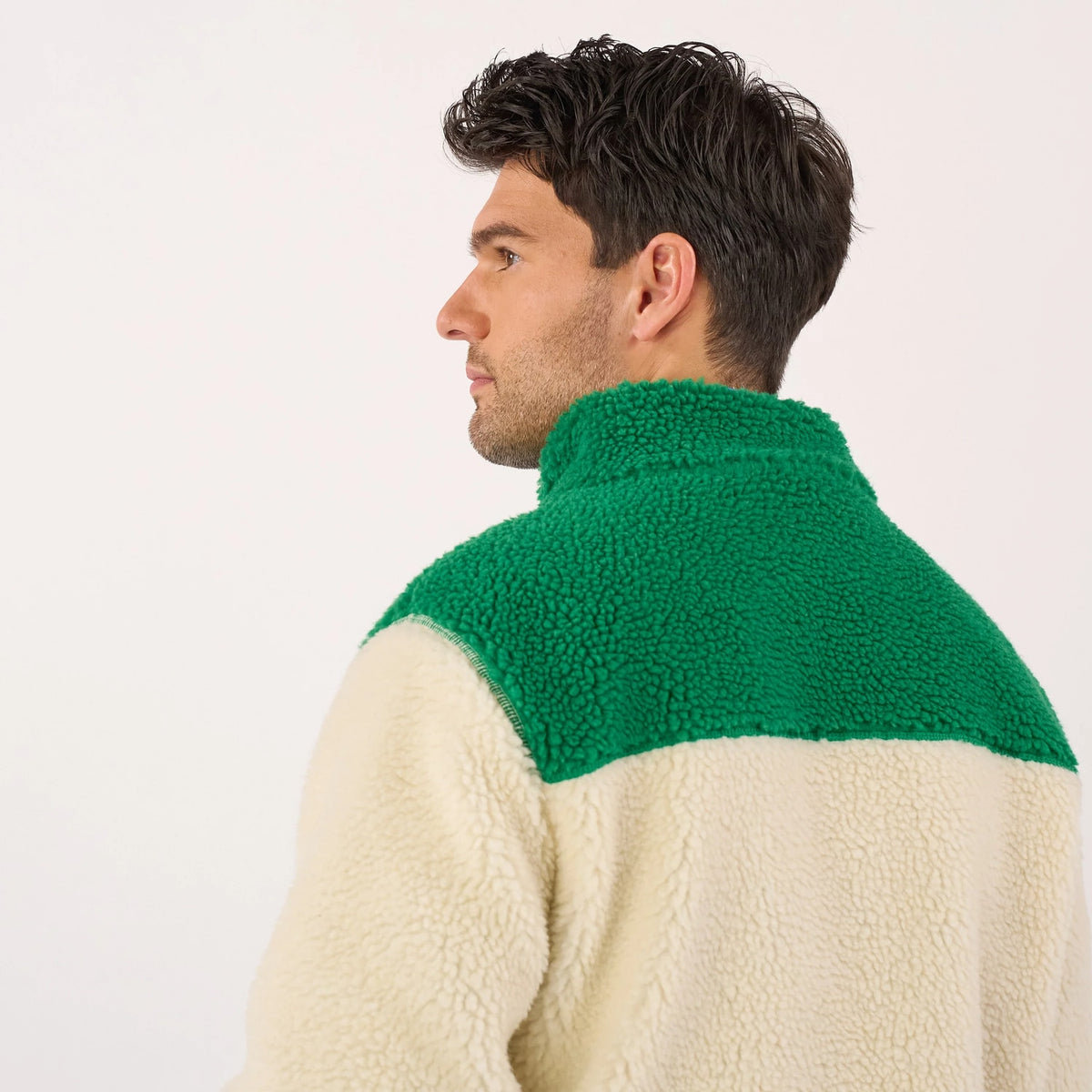 BILLYBELT Veste sherpa mixte zippée - Ivoire et vert - 3