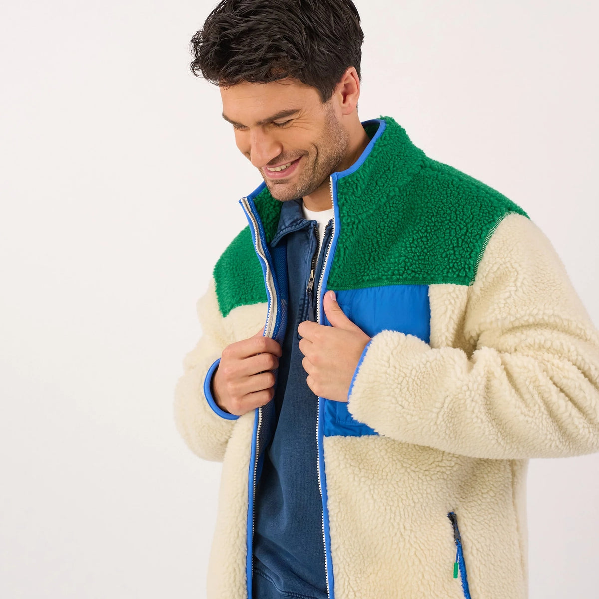 BILLYBELT Veste sherpa mixte zippée - Ivoire et vert - 4