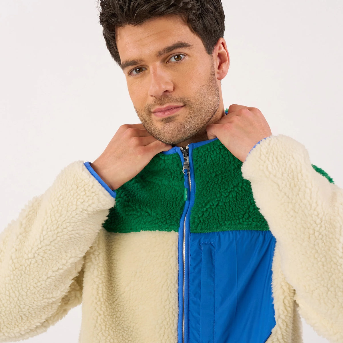 BILLYBELT Veste sherpa mixte zippée - Ivoire et vert - 5