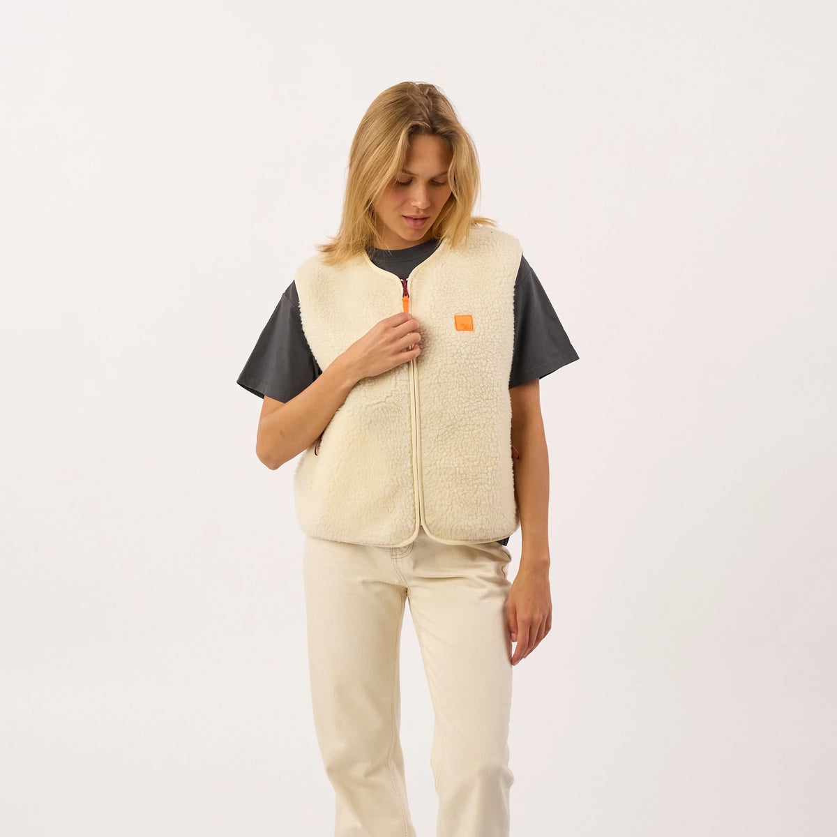 BILLYBELT Veste sherpa femme zippée sans manches - Beige - 2