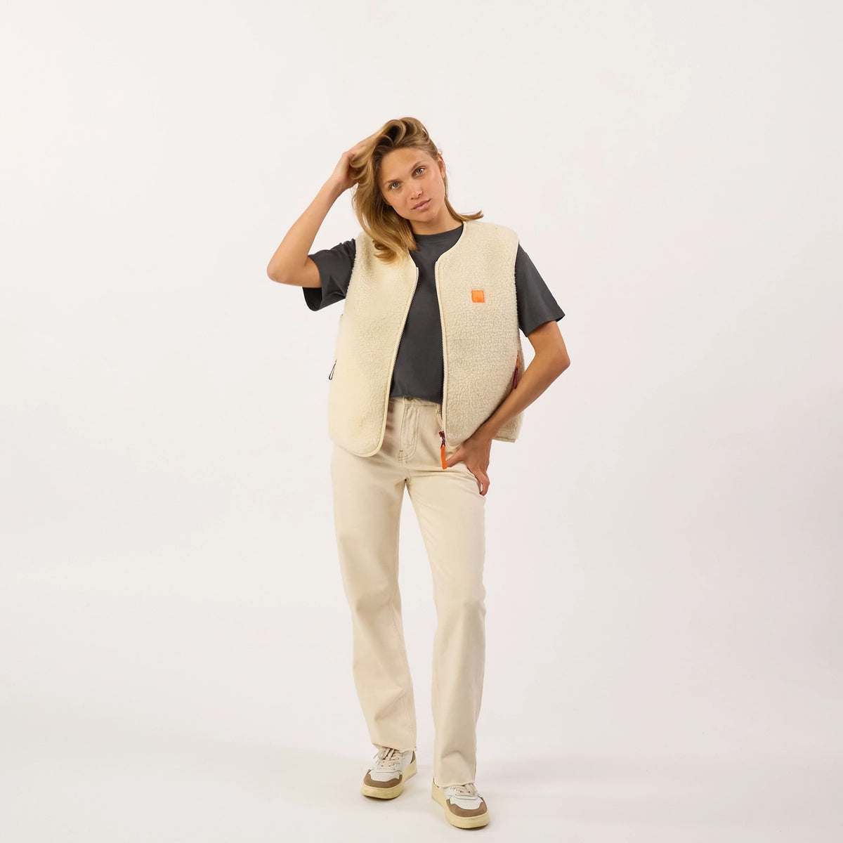 BILLYBELT Veste sherpa femme zippée sans manches - Beige - 3