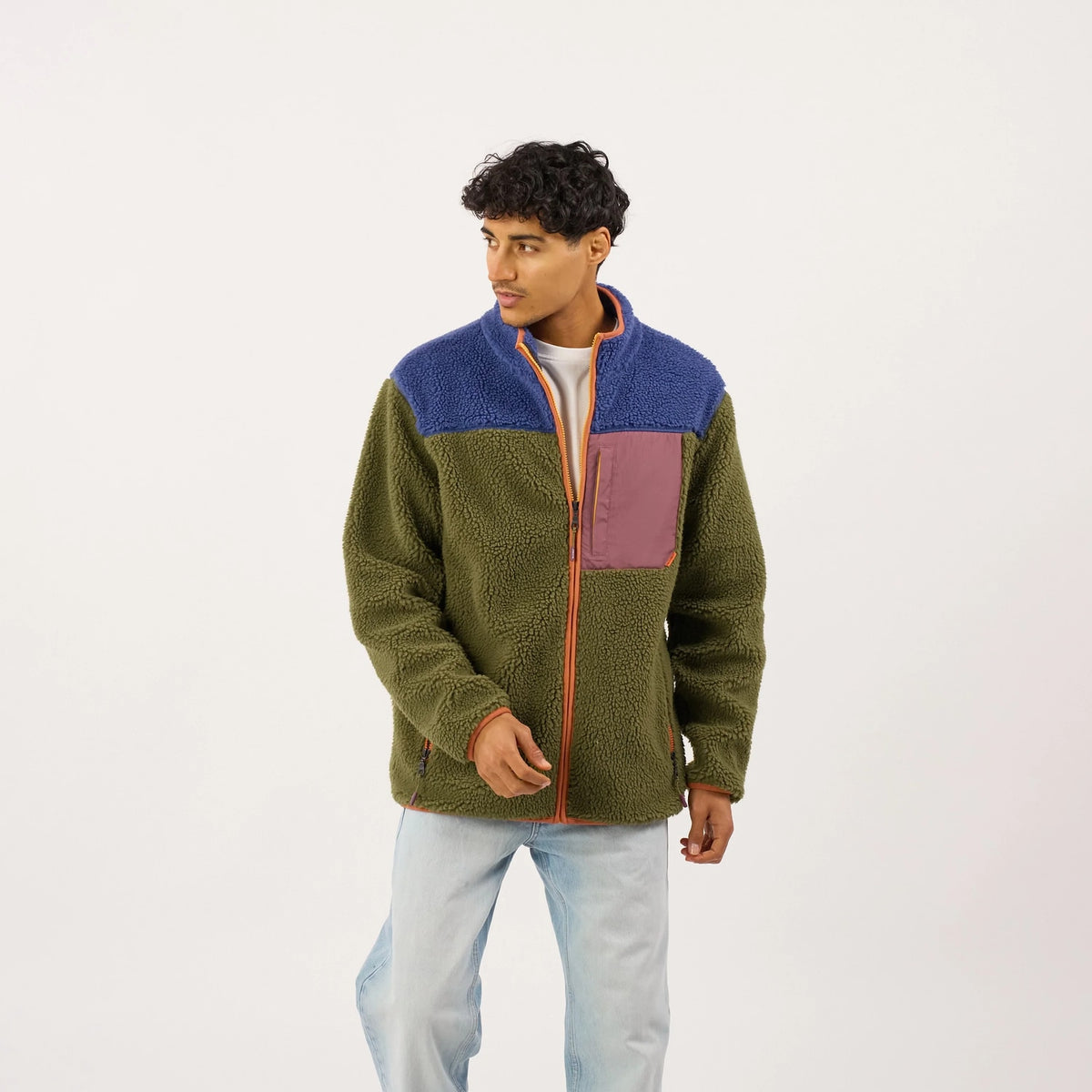 BILLYBELT Veste sherpa mixte zippée - Bleu et kaki - 2