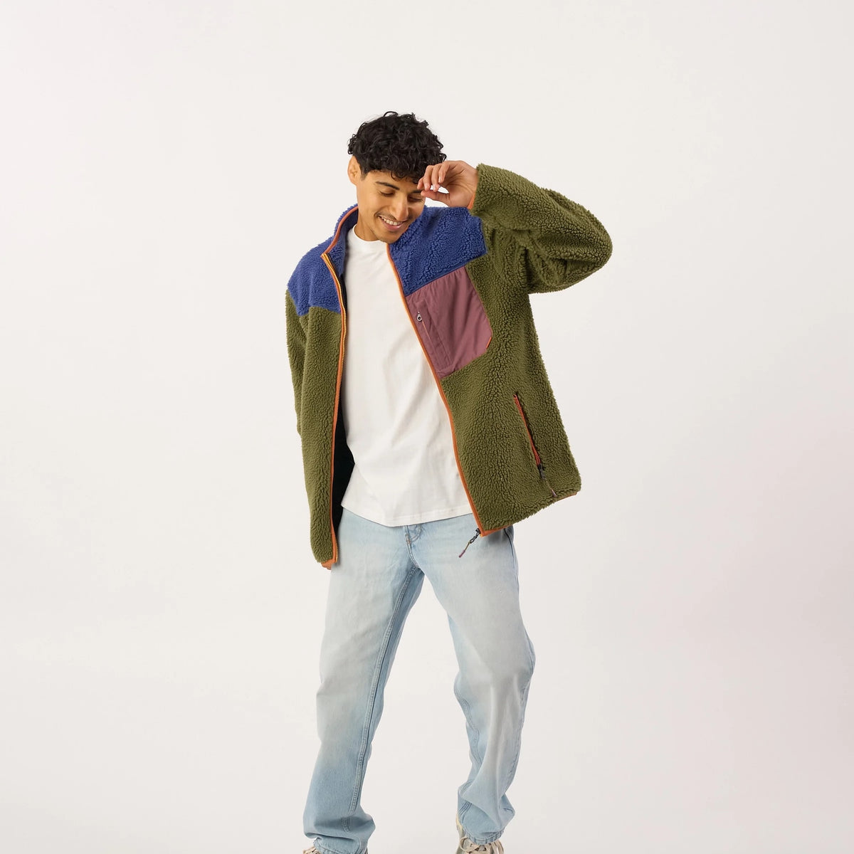 BILLYBELT Veste sherpa mixte zippée - Bleu et kaki - 3