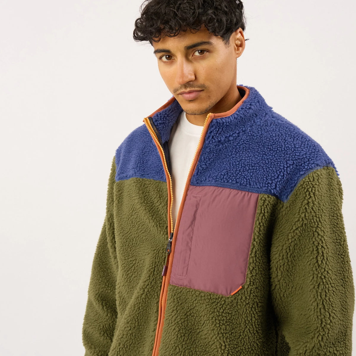 BILLYBELT Veste sherpa mixte zippée - Bleu et kaki - 5